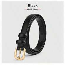 Minimalist Solid Color Casual Vintage PU Leather Belt For Women, Suitable For Jeans And Skirts, 1.8cm Width, Fall, Autumn, Halloween - Svart - Visa 9