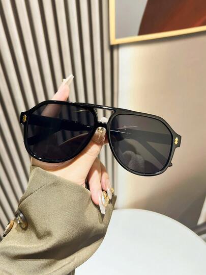 1pc Retro Double-Bridge Aviator , Multi-Color Fashion Accessory Glasses, Stylish Minimalist Casual Eyewear