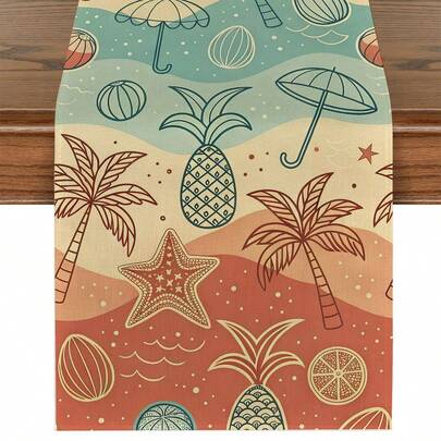 قطعة واحدة من قماش الكتان، بطراز صيفي، شمس، شاطئ، نمط الحياة البحرية، متوفرة بأحجام متعددة، مناسبة لتناول الطعام العائلي، ديكور المطبخ، ديكور المنزل، حفلات خارجية وديكور المطاعم، مظهر قماش الكتان المنسوج