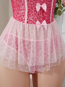 Bộ đồ ngủ lưới hở lưng quyến rũ họa tiết da báo và chấm bi dành cho ngày Valentine - Hồng - Xem 6