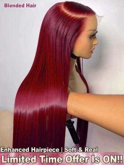 200% Density 13*4 Straight Real Hair Lace Front Wigs - #99J Burgundy #BUG Wine Red Color Pre Cutting Ear To Ear Pre Ironing Brazilian Virgin Lace Frontal Wigs Glueless Natural Hairline - Pre Cutting HD Transparent Lace Closure Wigs - Human Frontal Hair Wigs Glueless - Wear And Go Suitable For All People Elegant Style For All Ethnicities Blended Hair