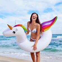 1 pieza - Flotador de natación grande con diseño de unicornio, personalizable, anillo de vida inflable de 120/90 cm de grosor, flotador de agua inflable con diseño de unicornio blanco y arcoíris - Multicolor - Ver 2