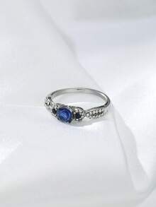 1枚奢华椭圆形光环时尚戒指，设计优雅，是周年纪念日和生日的理想礼物，镶嵌蓝色立方氧化锆。 - 戒指 - 查看 8