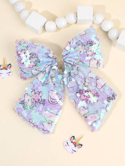 1pc Gradient Sequin Hair Bow For Girls Sparkling Bow Hair Clips Shiny Unicorn Bow Hair Barrettes Cute Cartoon Bow Barrettes Girls Holiday Wedding Party Headpiece Teens Hair Accessories