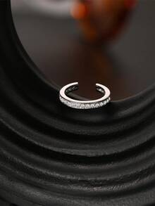 1Pc Semicircular Ring 925 Sterling Silver Moissanite Ear Clip 18K Gold Plated For Women Daily Wear Party Anniversary Valentine's Day Wedding Bridal Jewelry - Silver - View 3