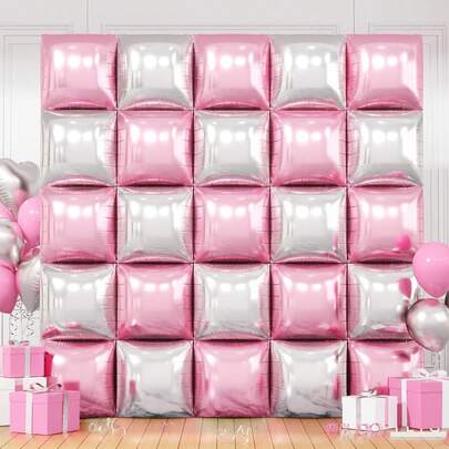 25 piezas de globos cuadrados de aluminio para fondo de pared, set de arco de globos de doble cara, adecuado para decoración de Navidad, Halloween, Año Nuevo, aniversario, cumpleaños, compromiso, fiesta de boda