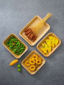 5/25/50pcs Kraft Paper Food Trays, Thickened Square Food Containers, Party Snack Serving Plates, Suitable For Barbecue/Snacks/Burgers/Fries/Fried Chicken/Hot Dogs - Brown - View 2