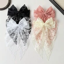 3/4pcs Set Elegant Lace Bow Snap Clips, Sweet Elegant Ethereal Ribbon Ponytail Clips, Fashionable Hair Accessories - Multicolor - View 4