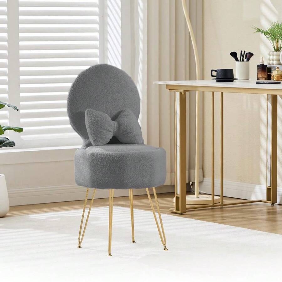 Dressing Table Chair, Vanity Chair With Storage And Metal Legs, Makeup Vanity Stool With Pillow & Foldable Backrest, Accent Chairs For Bedroom Makeup, Home Decor - Gray - View 1