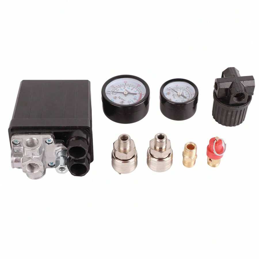 Interruptor de presión de compresor de aire de 220 V, válvula reguladora de controlador de 4 orificios de 1/4 de pulgada - A - Ver 1