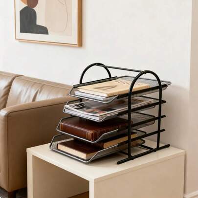 Metalowy stojak na dokumenty 3/4-poziomowy, organizer na dokumenty A4 z drutu żelaznego, wielowarstwowa tacka na dokumenty na biurko, regał magazynowy