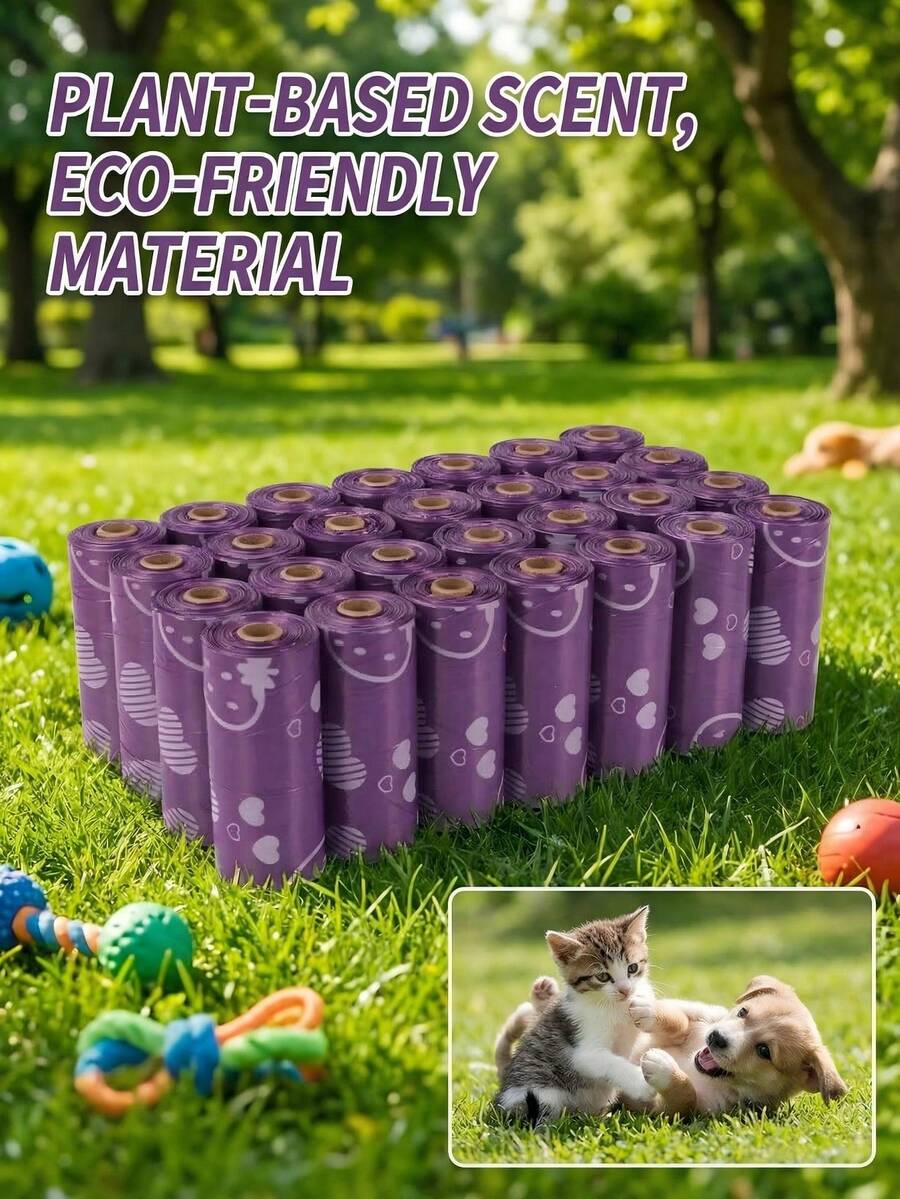 180 piezas/120 piezas Bolsas gruesas de color púrpura para desechos de mascotas, bolsas para recoger heces de perro, bolsas de basura a prueba de fugas de polietileno con patrones únicos, colores adecuados para perros y gatos