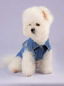 1pc Pet Jacket Coat, Dirt-Resistant Durable Fashionable Small Dog Clothes - Modern Jacket - Blue - View 4