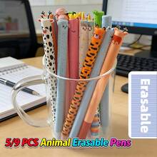 5pcs/Set Animal Shaped Erasable Ballpoint Pens, Random Style; Twist-Out Refill; 0.7mm Blue Ink Refill; Smooth Writing & Neutral Ink, Easy To Erase Mistakes, Suitable For Students Exams, Homework And Note-Taking; School Supplies/Christmas Gift/Valentine's Day Gift - Multicolor - View 10