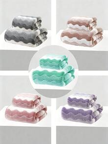 1/2pcs Coral Fleece Wavy Pattern Bath Towel, Super Soft & Absorbent, Quick Drying, Suitable For Face/Body Washing, High Quality & Lightweight, Applicable For Bathroom, Bedroom, Home, Hotel, Swimming Pool, SPA, All Seasons, Bathroom Decor, Bathroom Accessories, Valentine's Day Gift - Multicolor - View 8