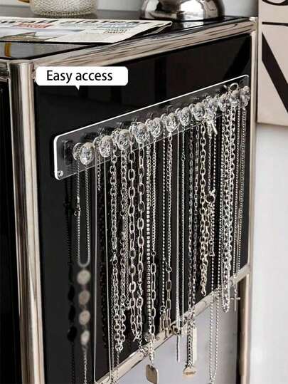 1pc Transparent Wall-Mounted Jewelry Organizer - Multi-Hook Display Rack For Necklaces, Bracelets And Earrings - Ideal For Vanity, Cabinet And Dorm, Essential For Women's Storage, Travel, Autumn Decor And Halloween