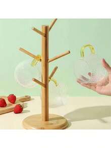 Bamboo Color Cup Holder, Water Cup Rack, Coffee Cup Storage Rack, Wine Glass Holder, Stemware Rack, Mug Holder - Apricot - View 7