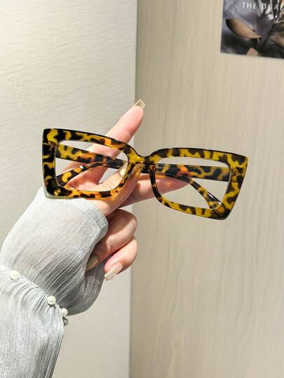 1 PC Women's Vintage Cat Eye Glasses Frame Lightweight Snug Fit Tortoiseshell Polycarbonate Frame Suitable For Matching Outfits With Glasses Box