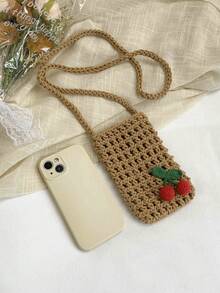 2026 Spring New Knitted Cute Phone Bag, Hollow Out Handmade Shoulder Crossbody Bag - Khaki - View 7