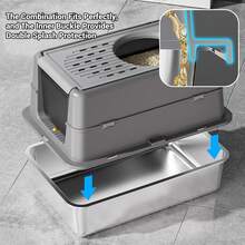 Extra-Large, Enclosed Stainless Steel Cat Litter Box With Two Entrances – 60 X 40 X 43.5 Cm, Metal Cat Litter Box With Hinged Lid And Removable Design For Easy Cleaning, Ideal For Small To Large Cats - 60*40*43.5CM - Xem 7
