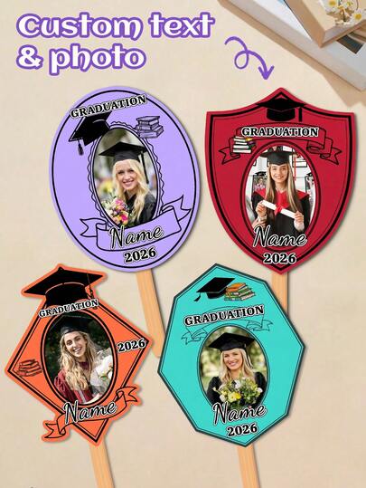 Personalisierte individuelle Foto Abschluss Handhalter, Multi-Form & Farboptionen, individueller Name & Text 2026, Abschlussgeschenk für Abschlussklasse 2026, Fotobooth Dekoration für Abschlussfeier & Party