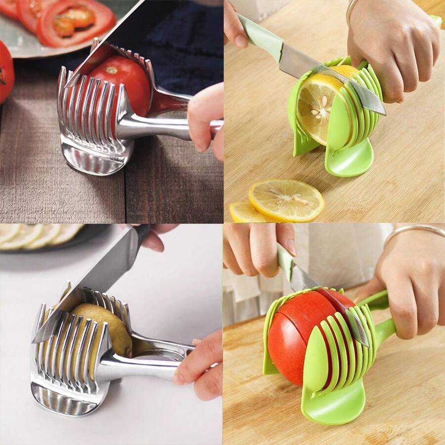 1pc Easy To Grip And Lemon Slicer Multi Blade Tool With Round Fruit Pliers, Egg Slicing Accessories, Perfect For Kitchen Preparation, Multi-Functional Fruit Divider With Handle, Tomato Slicer For Home Use, Lemon Slicing Tool, Onion,Lemon Slicing Clip