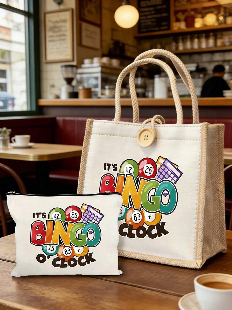 Set de 2 piezas de bolso casual con "Es la hora del bingo", conjunto de bolso y cartera de mujer de bingo, bolso y monedero, bolso de mujer de gran capacidad - Multicolor - Ver 1