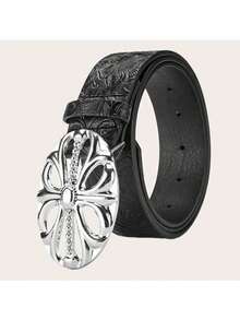 1条波西米亚风黑色仿皮腰带，配复古椭圆形镂空扣，百搭牛仔裤、连衣裙和休闲装。 - 黑色 - 查看 1