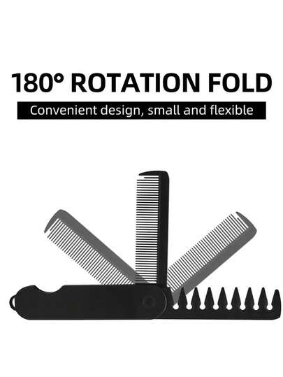 Multi-Functional Men's Folding Comb, Oil Hair Comb, Pompadour Comb, Wide-Tooth Textured Styling Comb, Portable Travel Folding Comb