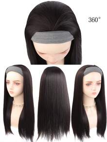 女士头戴式假发，长直合成假发，可拆卸半头戴式假发 - 彩色 - 查看 3