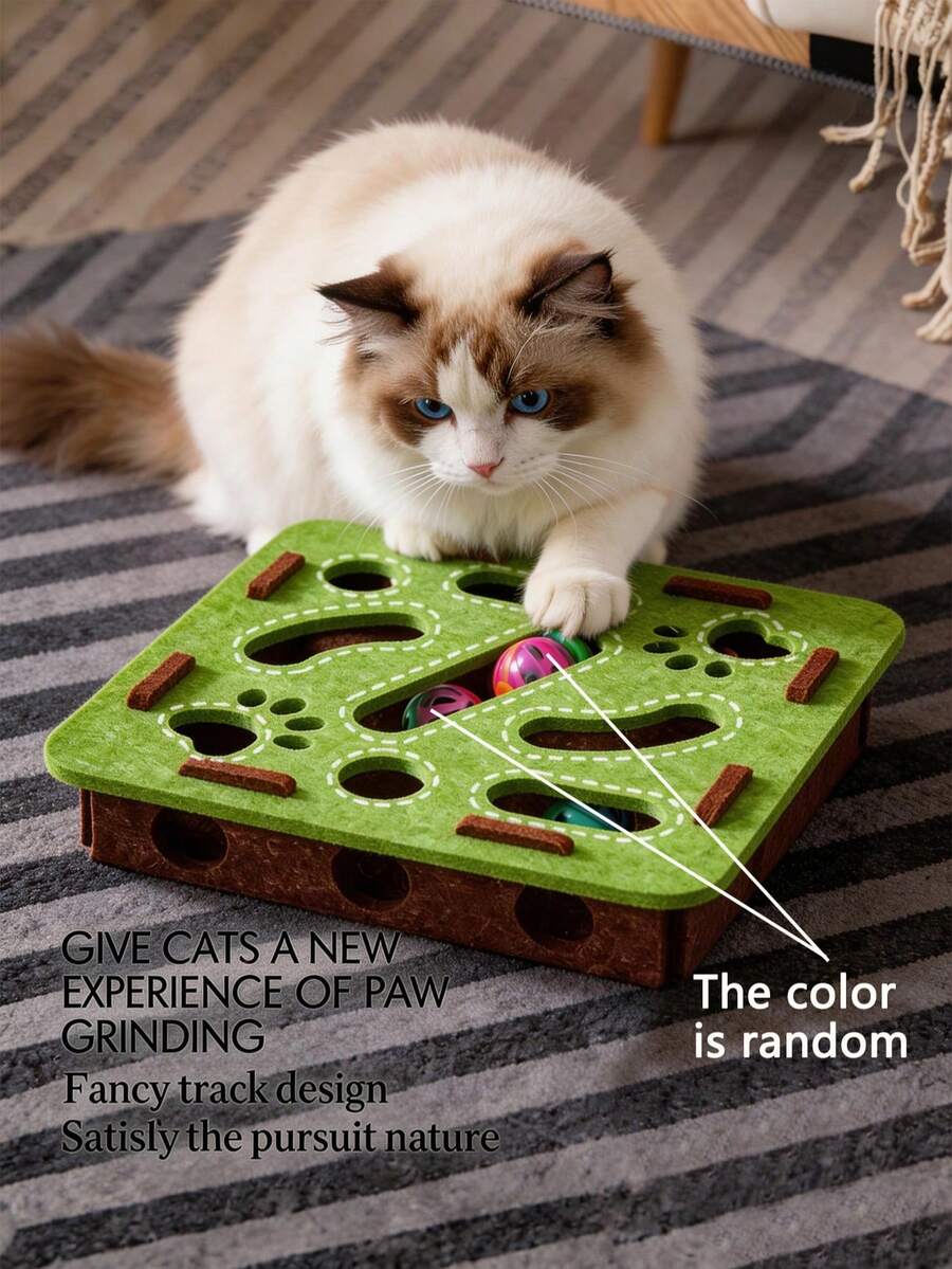 Cat Toys Self-Entertaining Boredom Relief Gadget, Small Cat Pet Puzzle Maze Felt Box With Bell Ball - View 1