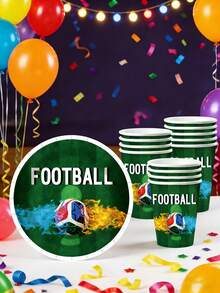 10pcs Soccer Themed Party Supplies Set - Disposable Paper Plates, Cups And Napkins With Flame And Soccer Ball Patterns | Soccer Game Day Decorations, Suitable For Football Watching Parties | Sports Theme Tableware Set For Boys Birthday Party And Adult Soccer Fan Gatherings, Essential For Home Party Decor - Multicolor - View 4