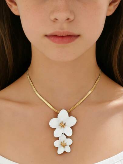 1pc Summer Fresh Floral Necklace, Sweet Luxury High-End Design Versatile Floral Jewelry Choker, Suitable For Girl's Daily Wear, Beach Vacation, Party, And Gift