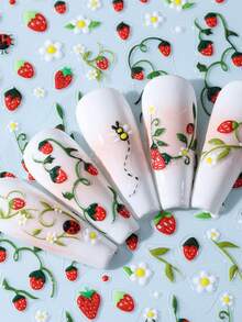 2026 New Summer Series Set: 2pcs 3D Hawaiian Floral Nail Stickers, Butterfly, Cherry, Strawberry And Ladybug Nail Art Stickers, Nail Accessories And Supplies - Multicolor - View 3
