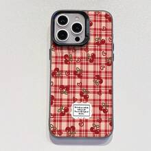 时尚条纹樱桃格纹图案奢华渐变黑银硅胶软边亚克力硬背加厚PC金属按键保护手机壳，兼容///// - 黑色 - 查看 6