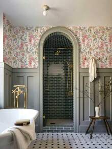 French Country Style Blue Patterned Wallpaper Roll, Suitable For Bedroom Or Bathroom - 1PC - View 3