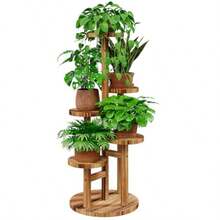Bamworld - Soporte para plantas de 5 niveles de altura para interiores estante de madera de esquina para múltiples plantas soporte redondo escalonado para patio jardín balcón sala de estar - Marrn - Ver 1