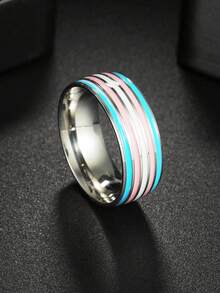 1pc Fashion Wide Rainbow Stainless Steel Ring For Women - Multicolor - View 1