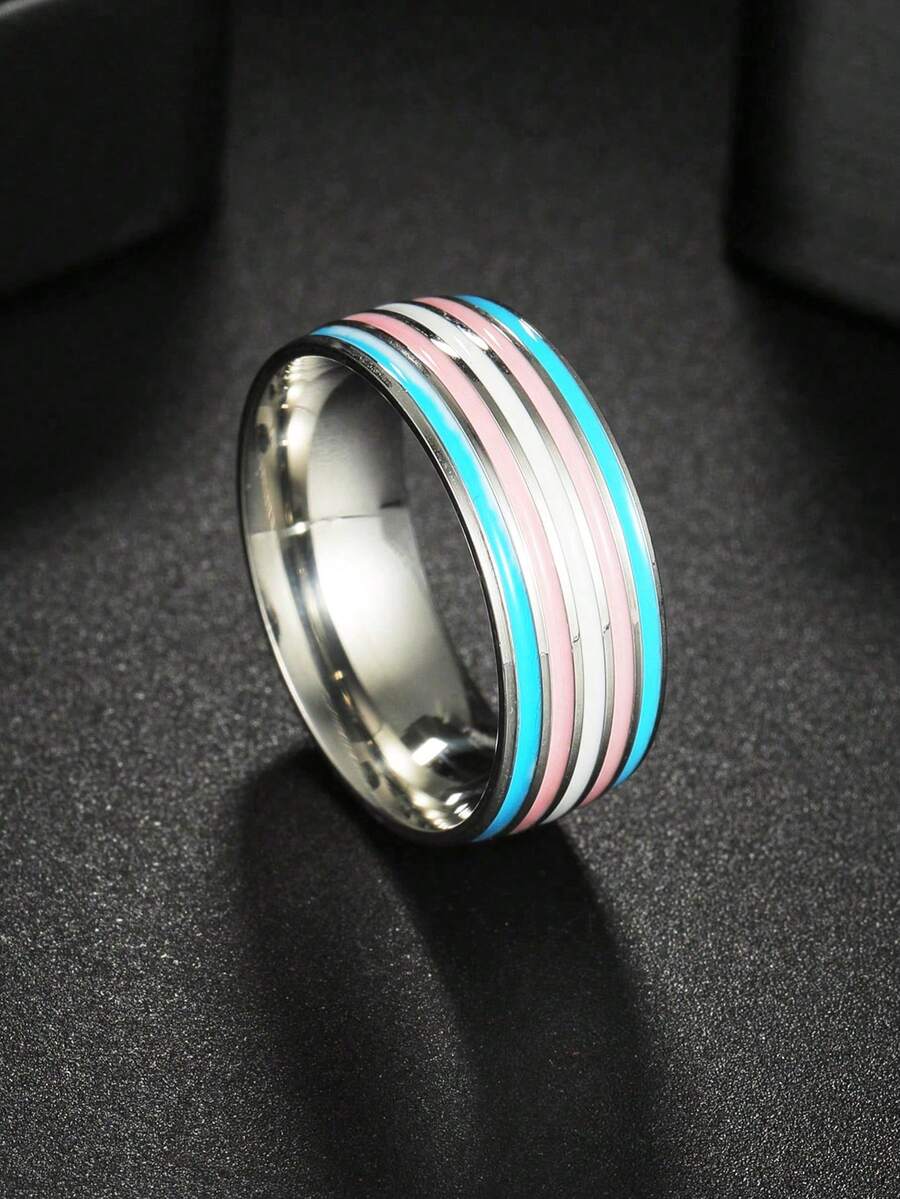 1pc Fashion Wide Rainbow Stainless Steel Ring For Women - Multicolor - View 1