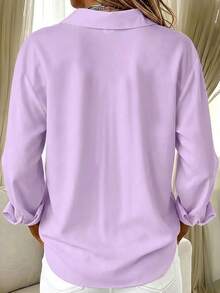 Kemeja Kasual Dasar Ukuran Plus Wanita Lengan Panjang Ringan dengan Kancing Depan - Lilac Purple - View 2