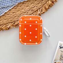 橙色波点双面全印花设计，带1个白色圆形按钮，兼容苹果4代蓝牙耳机盒，也适用于Pro 2/Pro 3/第三代耳机保护盒（不含耳机） - 橘色 - 查看 15