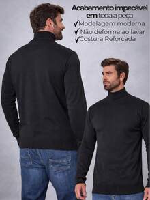 Baronesa Tricot Cacharrel Men's Cold Weather Blouse High Neck Knitting - 黑色 - 查看 2