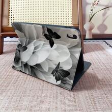 1pc Monochrome Black Butterfly & Floral Protective Cover With Pen Slot Multi-Angle Magnetic Stand Cover With Auto Sleep/Wake,Kawaii Tablet Case Compatible With IPad Pro/Air/Compatible With Samsung Galaxy A9/S9/S7/S10+/Compatible With XIAOMI Pad/5/6/7 - Multicolor - View 8