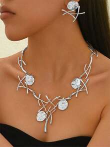3pcs/Set European & American Retro Minimalist Geometric Choker & Necklace Set, Personal Fashion For Daily & Party Wear - Bạc - Xem 1