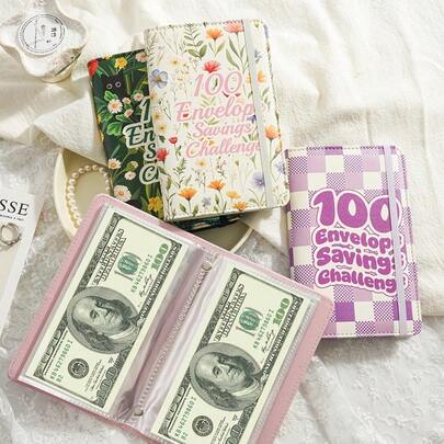 1pc Of Strap-Bound Savings Book, Includes A 100-Day Cardstock Sheet, 100-Day Money-Saving Challenge Notebook With Budget Envelopes And Savings Cards - Weekly Budget Planner, Suitable For Undated System, New Year Savings Goal Planning