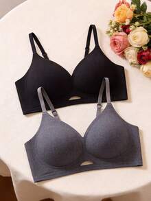 2 piezas Sujetadores deportivos de mujer con diseño calado, cómodos, minimalistas y con estilo sexy - Multicolor - Ver 3