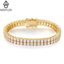 MDFUN 中性款網球手鍊，18K金/白金鍍層，雙排 3.0mm 圓形立方氧化鋯網球手鍊，水鑽嘻哈手鍊 - 金色 - 查看 1