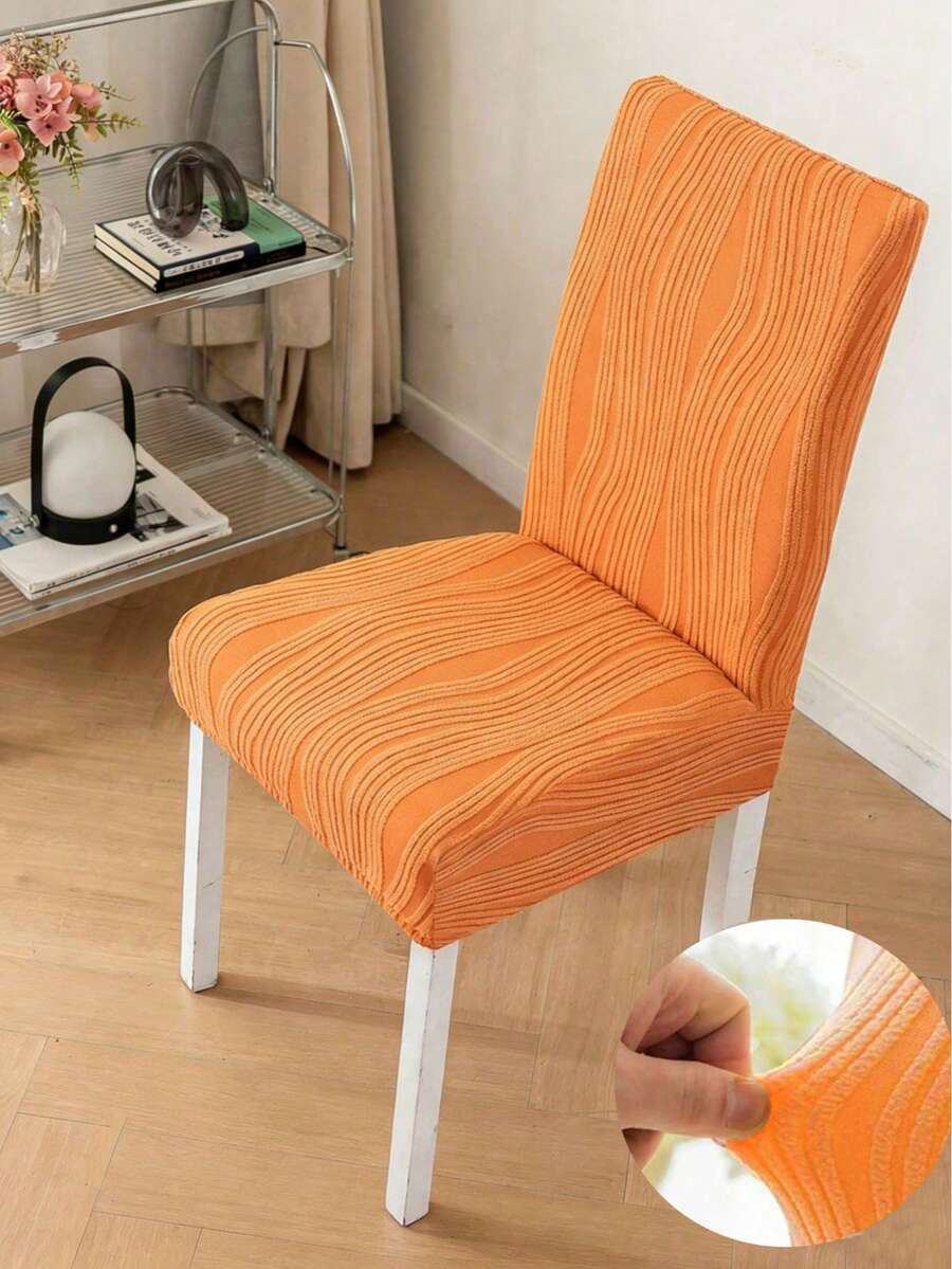 1pc Elegant Wave Pattern Jacquard Chair Cover, High-End Home Use, Suitable For Various Occasions - Orange - View 1