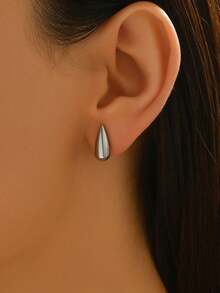 1 Pair Fashionable Smooth Chili Pepper Water Drop Stainless Steel Stud Earrings, Minimalist Versatile For Women, Suitable For Holidays And Parties - Earrings - View 4