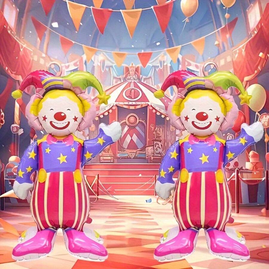 2/4/6pcs 24.4 Inch Standing Clown Foil Balloons, Circus Theme Party Decoration, Carnival Theme Party Decor, Birthday Party Supplies - View 1